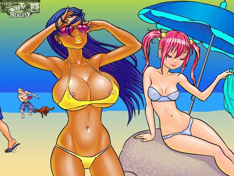 Erotic lesbian sex on the public beach in Cartoon Reality – Spy Girls 1