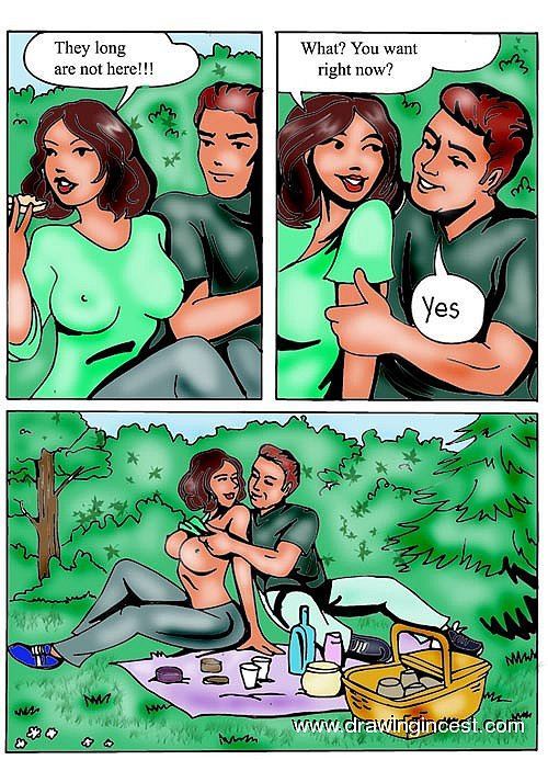 Family incest between brothers and sisters outdoors in [Drawingincest] A wonderful picnic