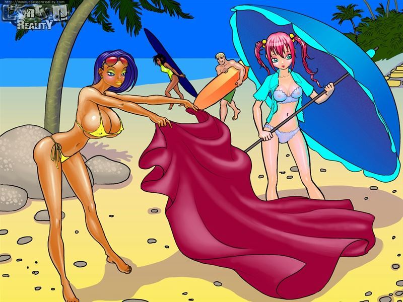 Erotic lesbian sex on the public beach in Cartoon Reality - Spy Girls 1