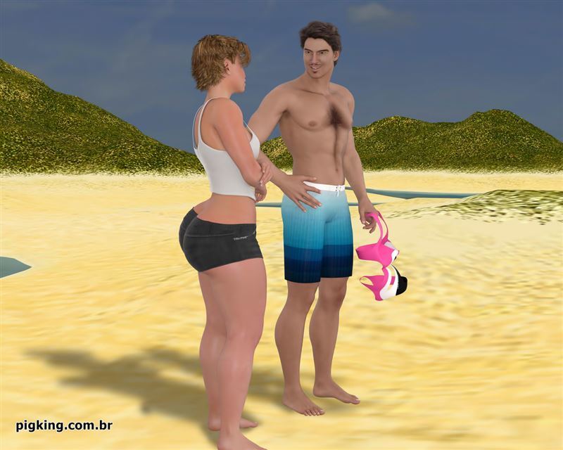 Sexy MILF with short hair fucked by black guy on the beach and then by shemale in Pigking Nininho 23 XXXComics picture