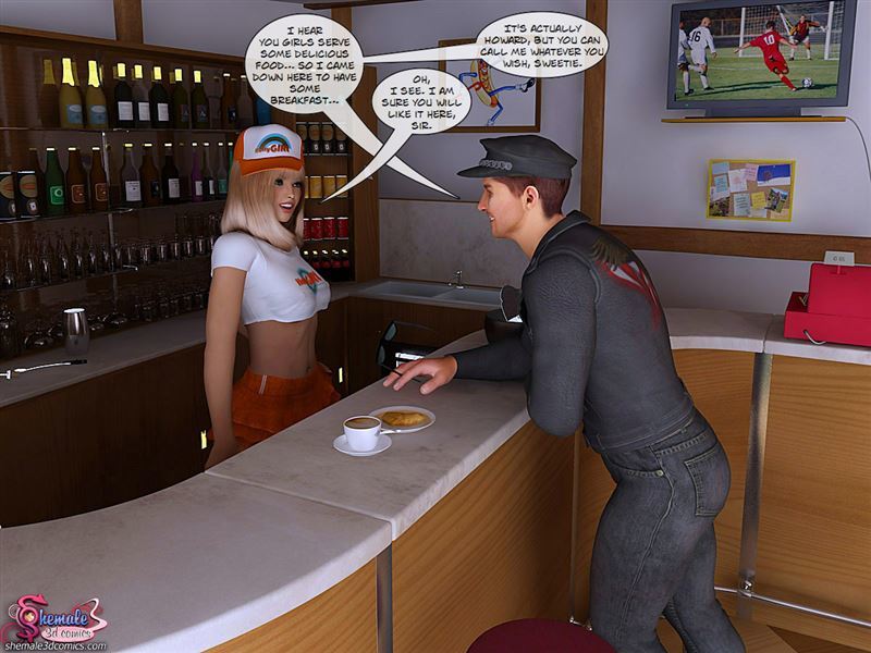 Shemale waitress at the bar fucking a guy and another shemale babes in Shemale3Dcomics Best Sausage In Town